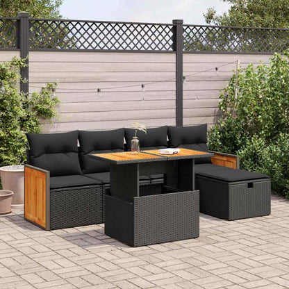 6-tlg. Garten-Sofagarnitur mit Kissen Schwarz Poly Rattan