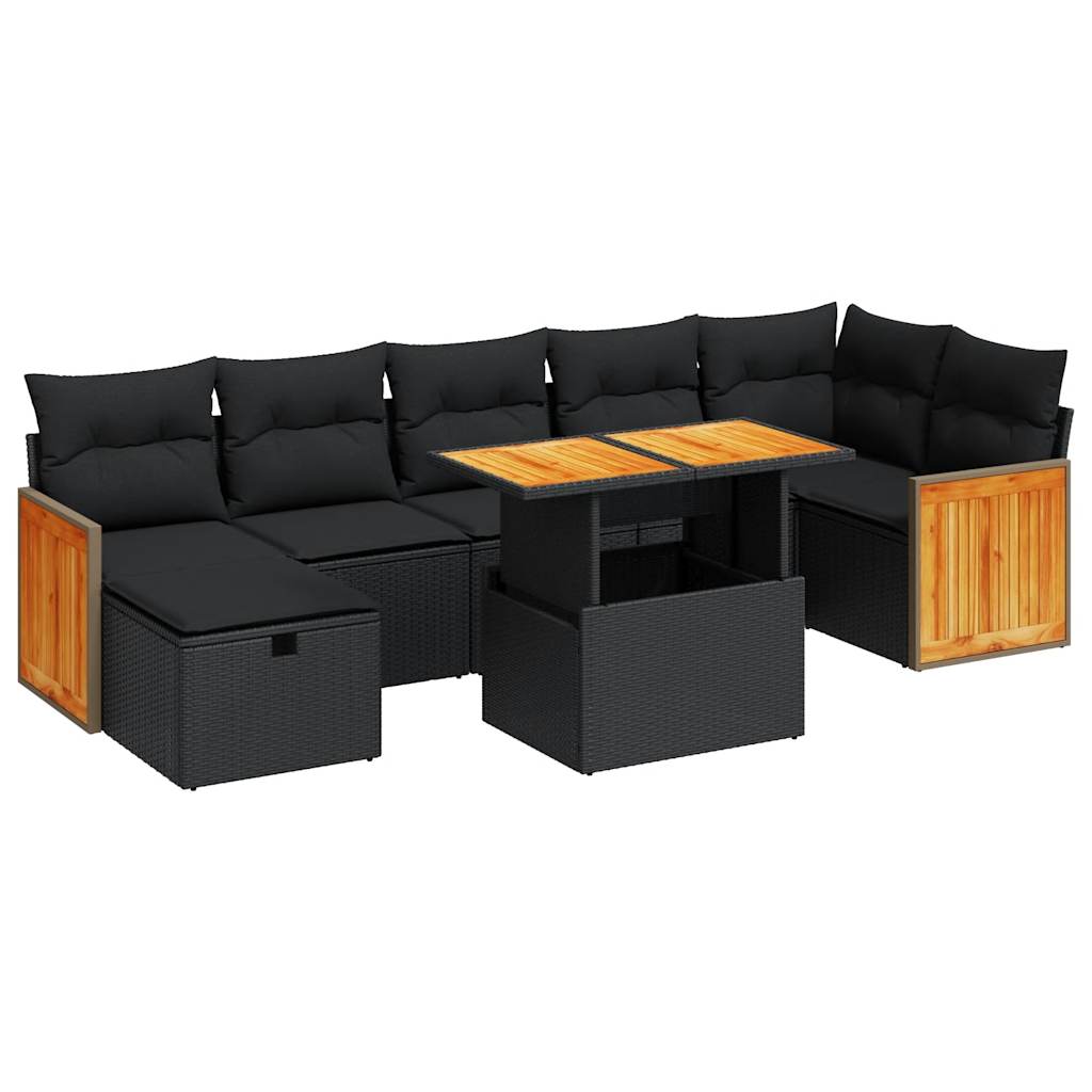 5-tlg. Garten-Sofagarnitur mit Kissen Schwarz Poly Rattan