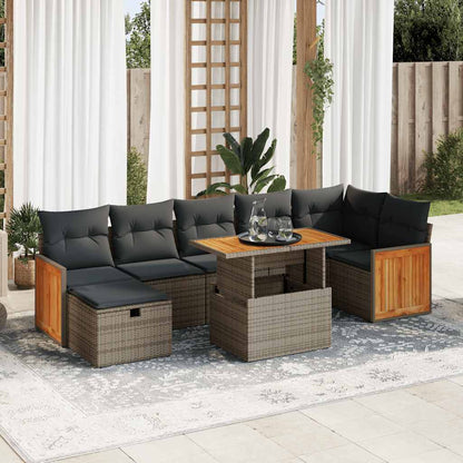 5-tlg. Garten-Sofagarnitur mit Kissen Grau Poly Rattan