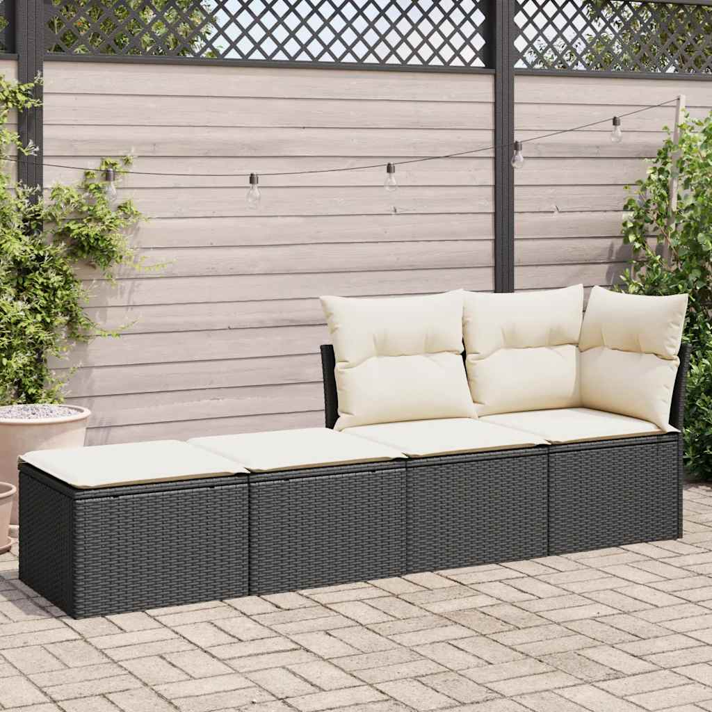 2-tlg. Garten-Sofagarnitur mit Kissen Schwarz Poly Rattan