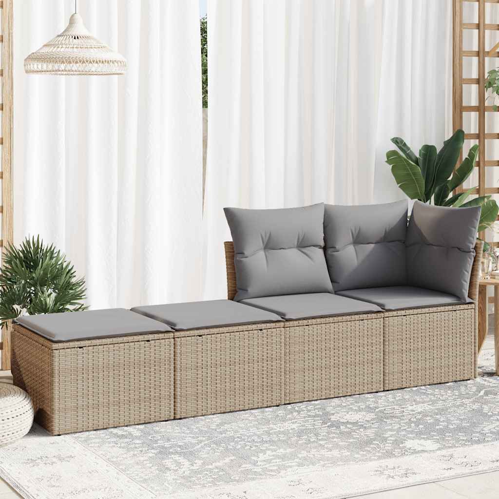 2-tlg. Garten-Sofagarnitur mit Kissen Beige Poly Rattan Akazie