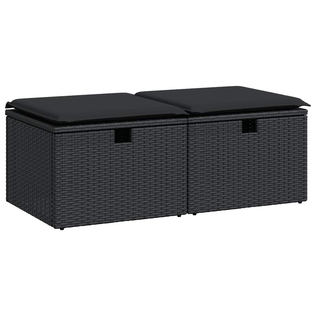 2-tlg. Garten-Sofagarnitur mit Kissen Schwarz Poly Rattan