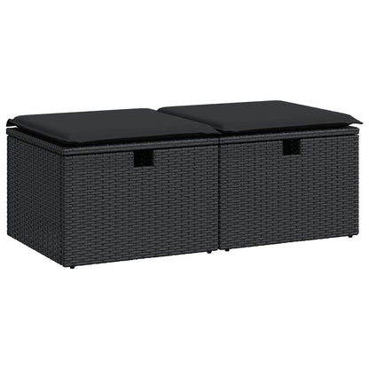 2-tlg. Garten-Sofagarnitur mit Kissen Schwarz Poly Rattan