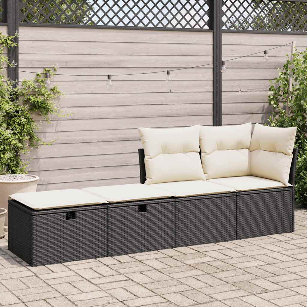 2-tlg. Garten-Sofagarnitur mit Kissen Schwarz Poly Rattan