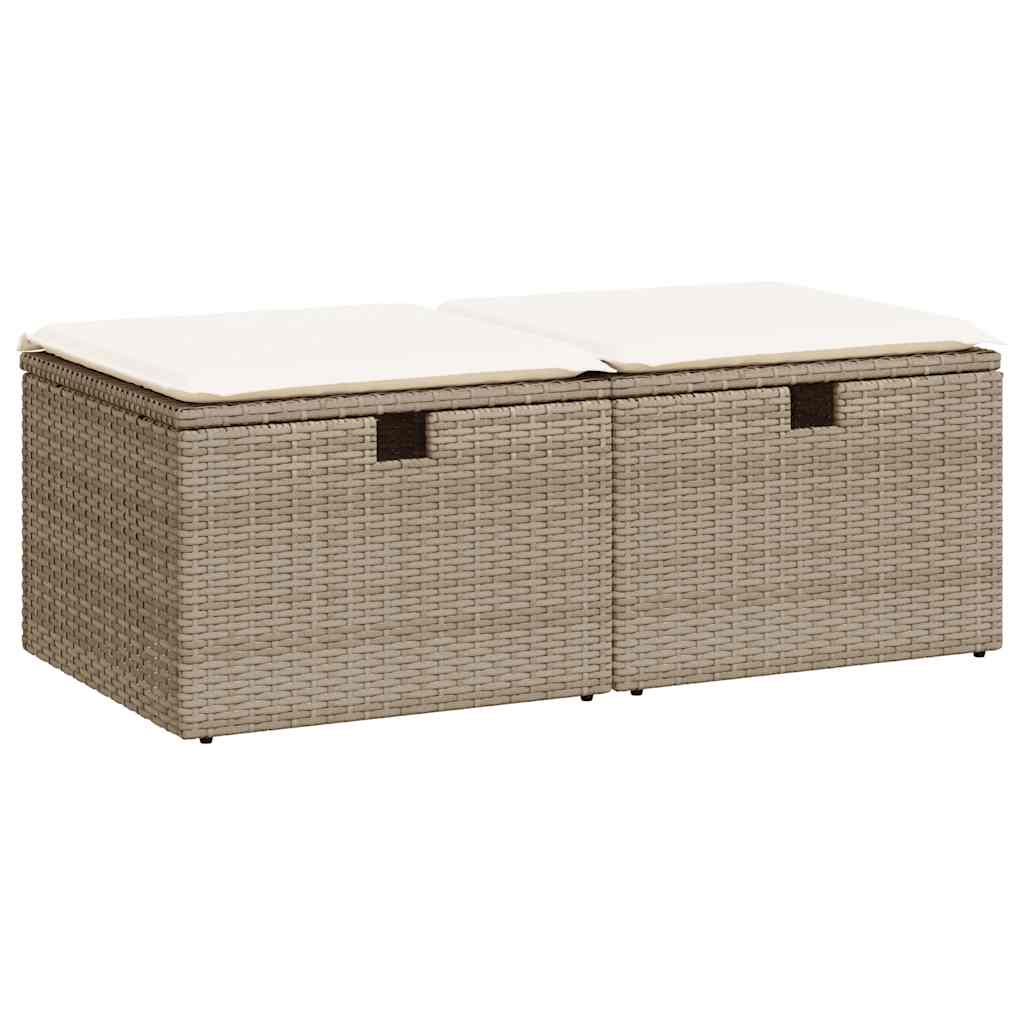 2-tlg. Garten-Sofagarnitur mit Kissen Beige Poly Rattan Akazie