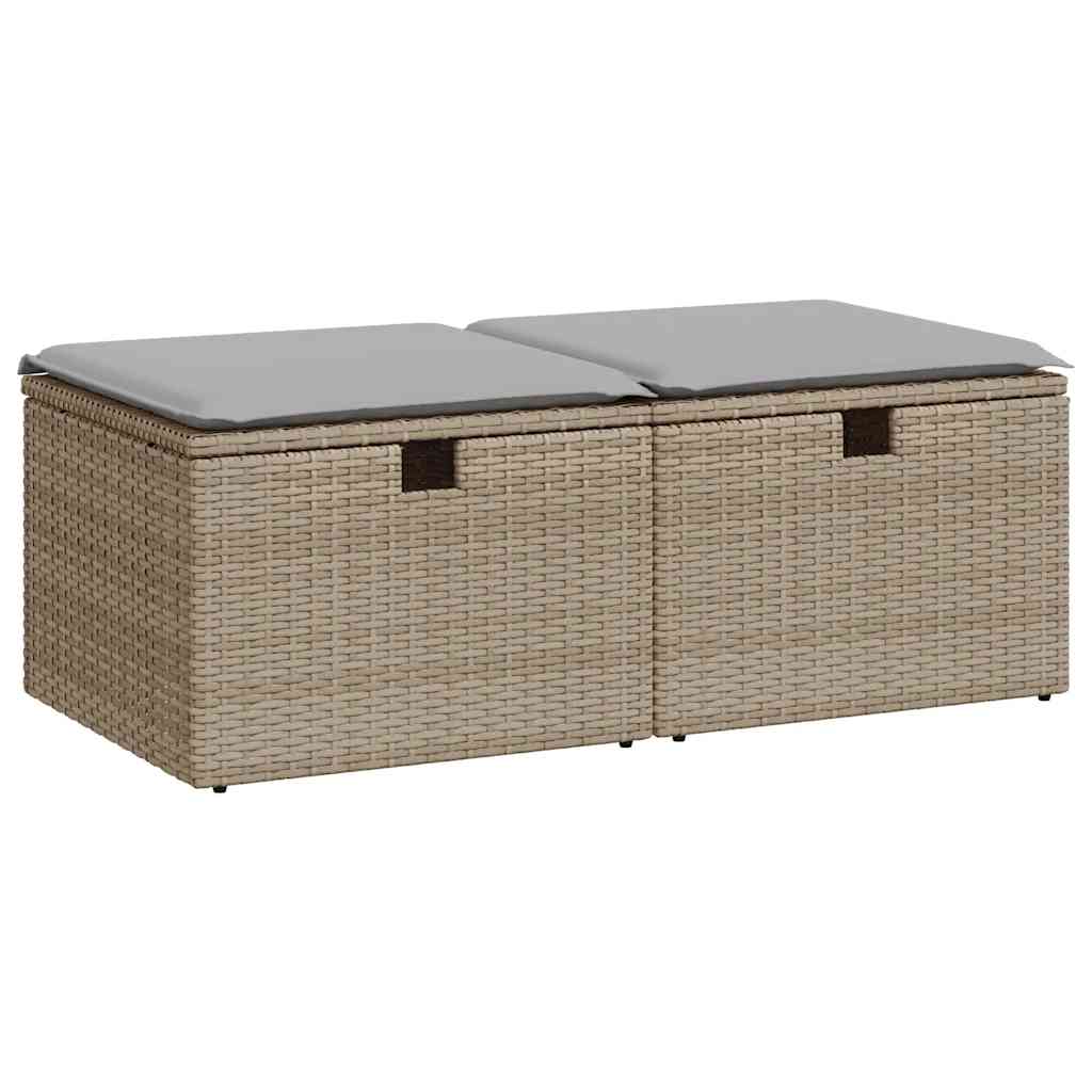 2-tlg. Garten-Sofagarnitur mit Kissen Beige Poly Rattan Akazie