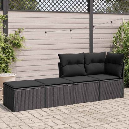 2-tlg. Garten-Sofagarnitur mit Kissen Schwarz Poly Rattan