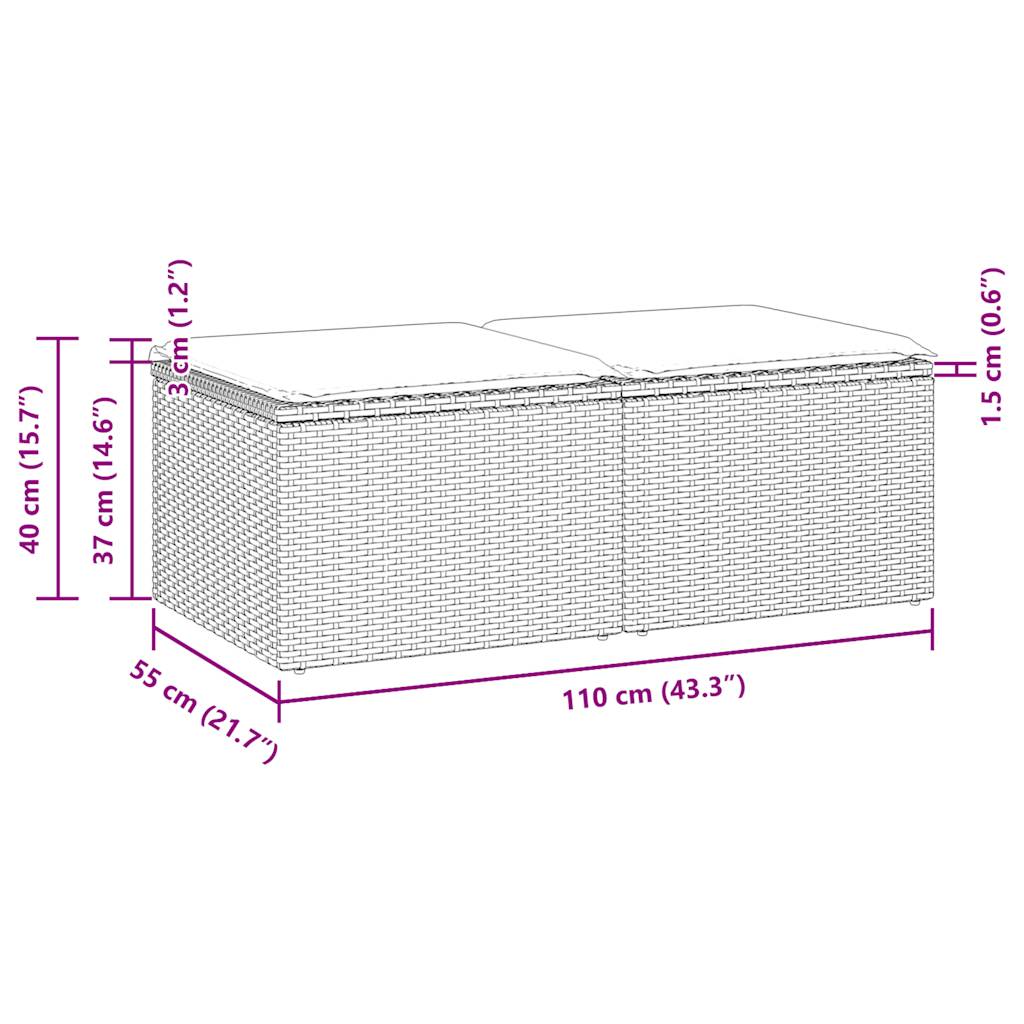 2-tlg. Garten-Sofagarnitur mit Kissen Schwarz Poly Rattan