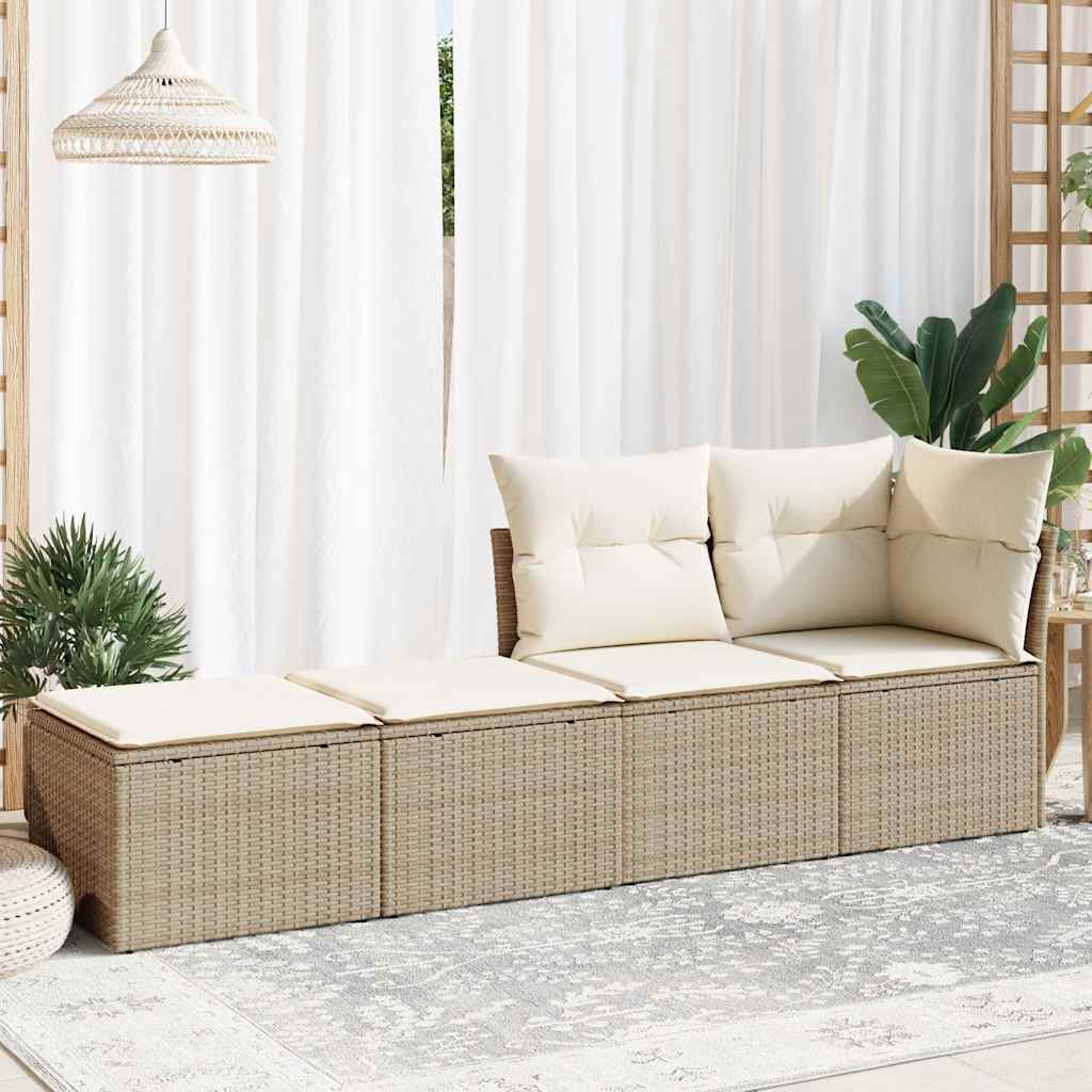 2-tlg. Garten-Sofagarnitur mit Kissen Beige Poly Rattan Akazie