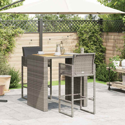 3-tlg. Gartenbar-Set mit Kissen Grau Poly Rattan Akazie