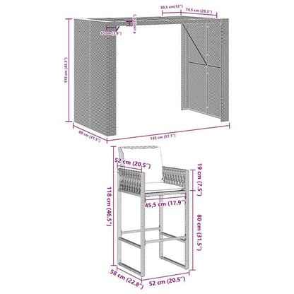 5-tlg. Gartenbar-Set mit Kissen Grau Poly Rattan Akazie