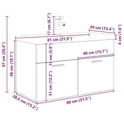 Waschbeckenunterschrank mit Einbaubecken und Wasserhahn