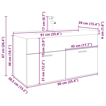 Waschbeckenunterschrank mit Einbaubecken Altholz-Optik