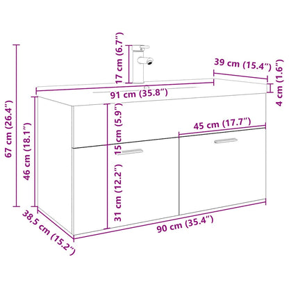 Waschbeckenunterschrank mit Einbaubecken Artisan-Eiche