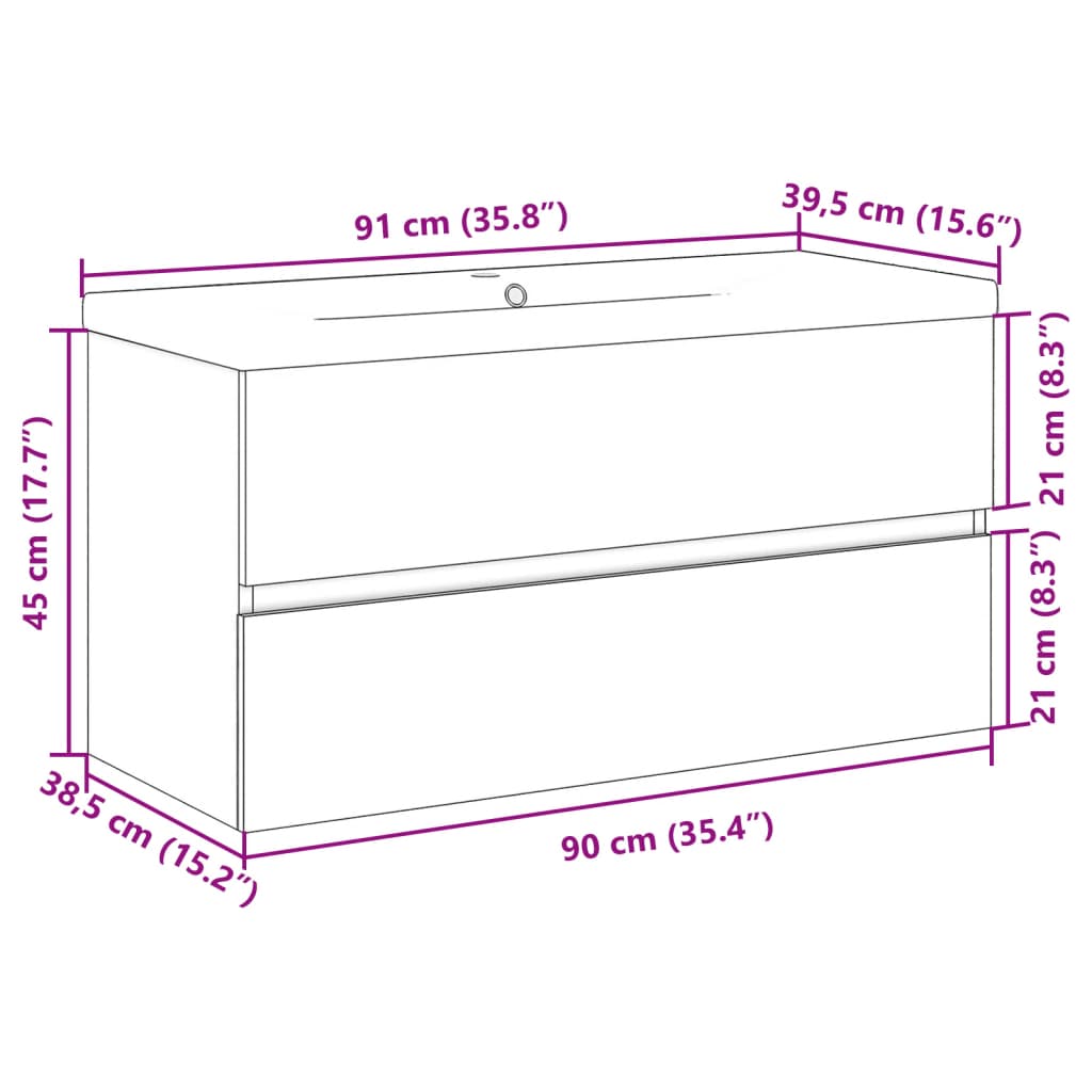 Waschbeckenschrank mit Einbaubecken Artisan-Eiche 91x39,5x49 cm