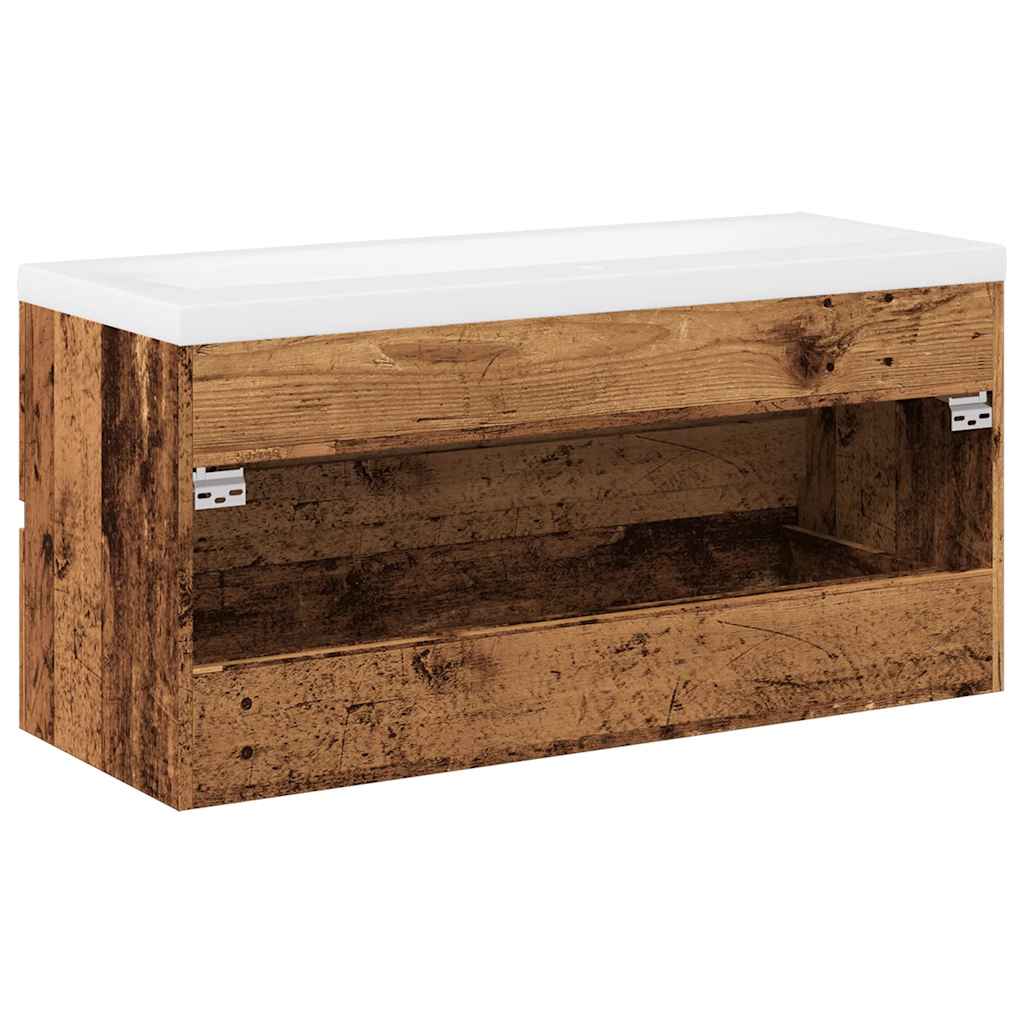 Waschbeckenschrank mit Einbaubecken Altholz-Optik 101x39,5x49cm