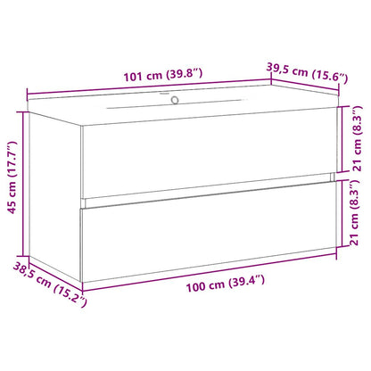 Waschbeckenschrank mit Einbaubecken Altholz-Optik 101x39,5x49cm