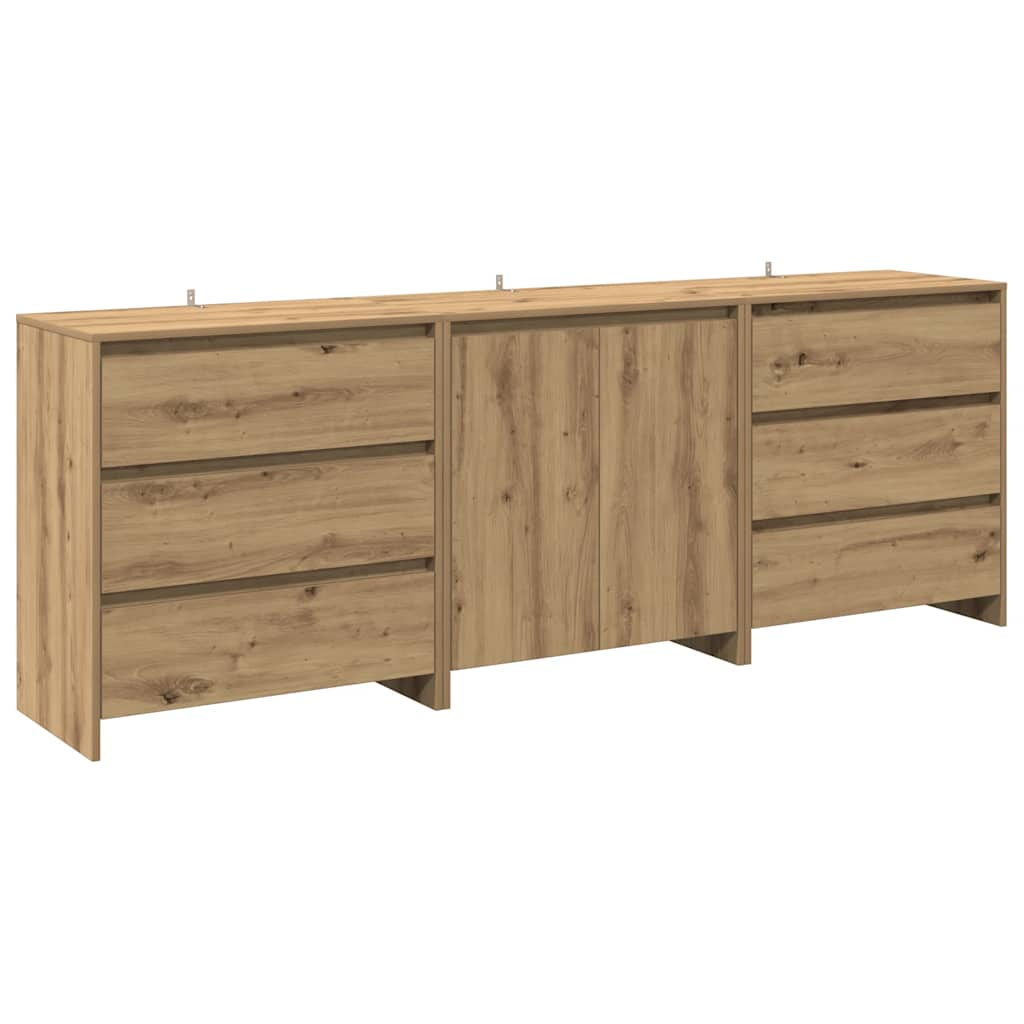 3-tlg. Sideboard Artisan-Eiche Holzwerkstoff