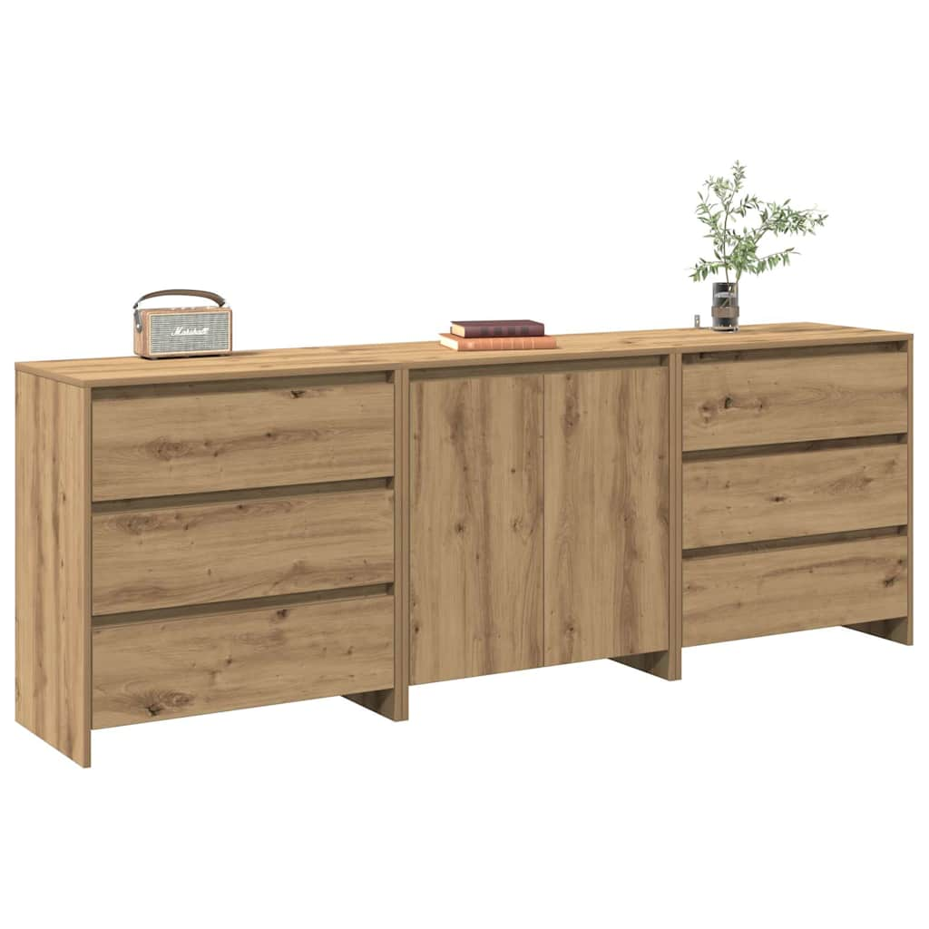 3-tlg. Sideboard Artisan-Eiche Holzwerkstoff