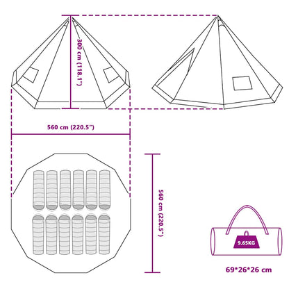 Tenda teepee familiare con tetto, blu e grigio, 560 x 560 x 300 cm