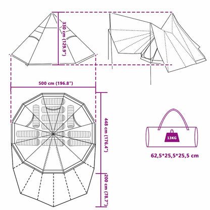 Tenda teepee familiare con tetto, blu e grigio, 510 x 690 x 330 cm