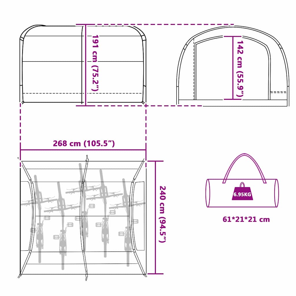 Tenda con tetto, grigio e arancione, 268 x 240 x 191 cm, poliestere