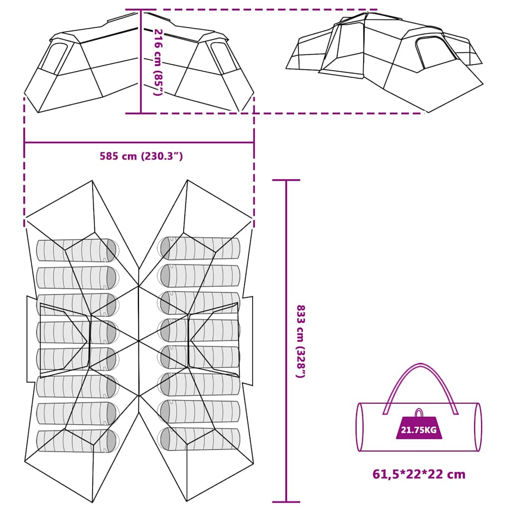 Tenda familiare blu 833 x 585 x 216 cm poliestere