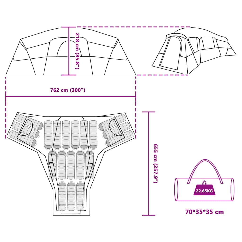 Tenda familiare blu 762 x 655 x 218 cm poliestere