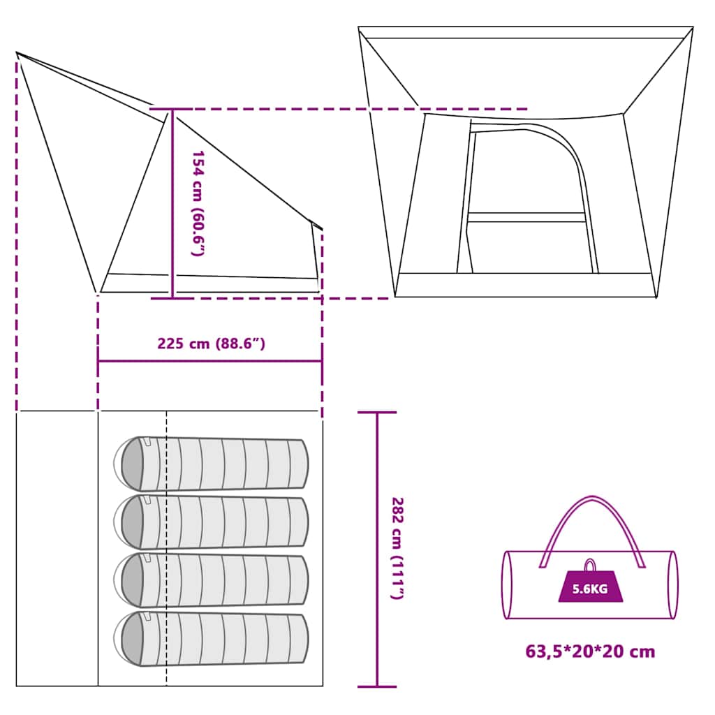 Tenda da campeggio, verde, 282 x 225 x 154 cm, poliestere