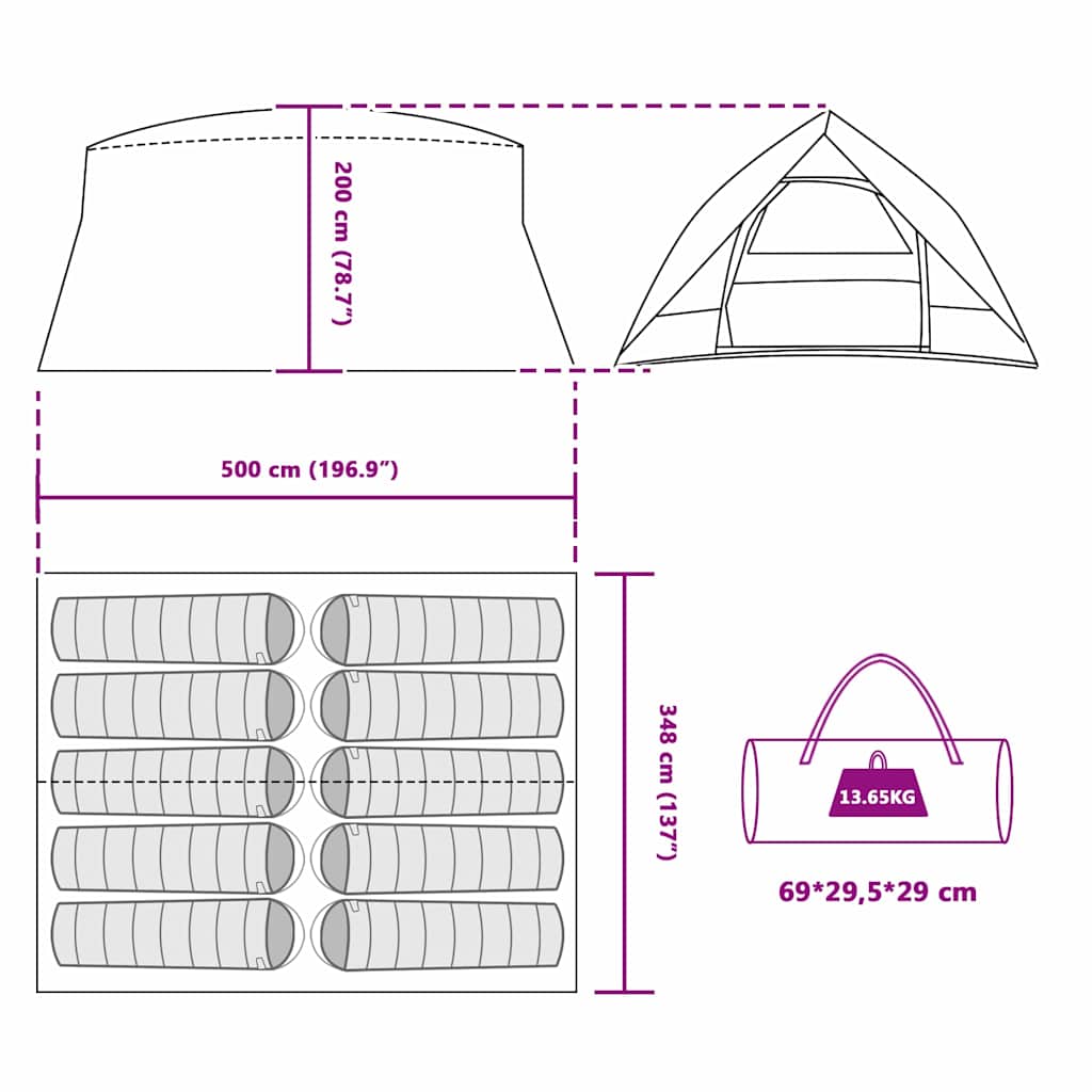 Tunnelzelt mit Dach mit Speicher Blau 500 x 348 x 200 cm Taft
