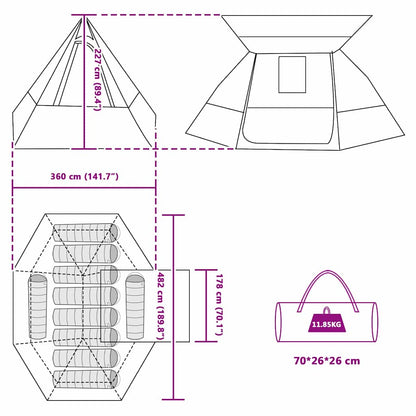 Campingzelt mit Dach mit Speicher Grün 482 x 360 x 227 cm Taft
