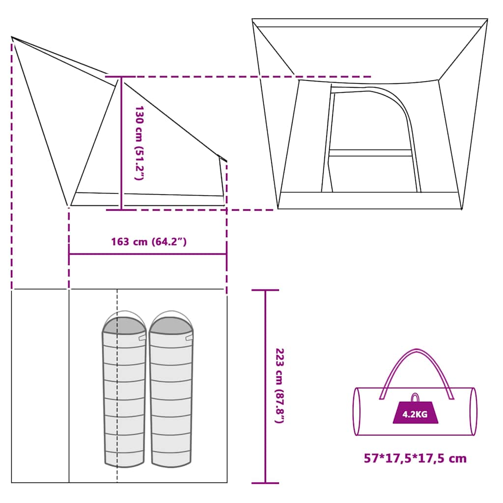 Campingzelt mit Dach mit Speicher Blau 223 x 163 x 130 cm Taft