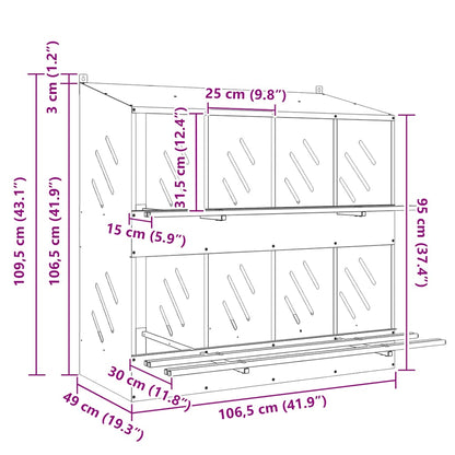 Hühner-Nistkasten mit 8 Fächern Verzinktes Silber Metall