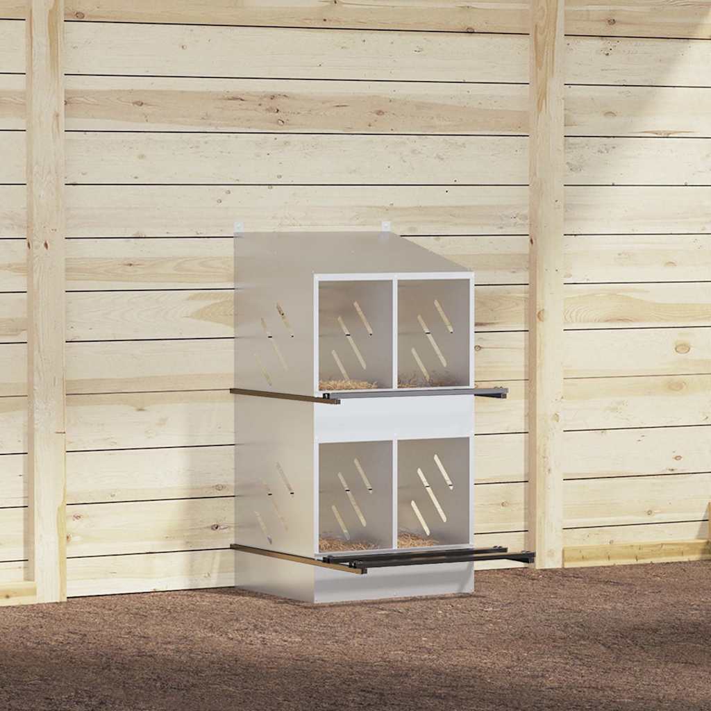 Hühner-Nistkasten mit 4 Fächern Verzinktes Silber Metall