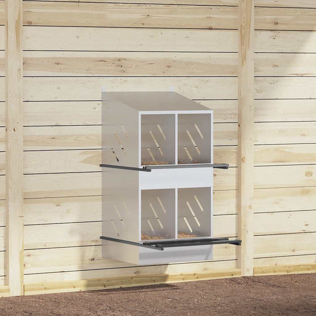 Hühner-Nistkasten mit 4 Fächern Verzinktes Silber Metall