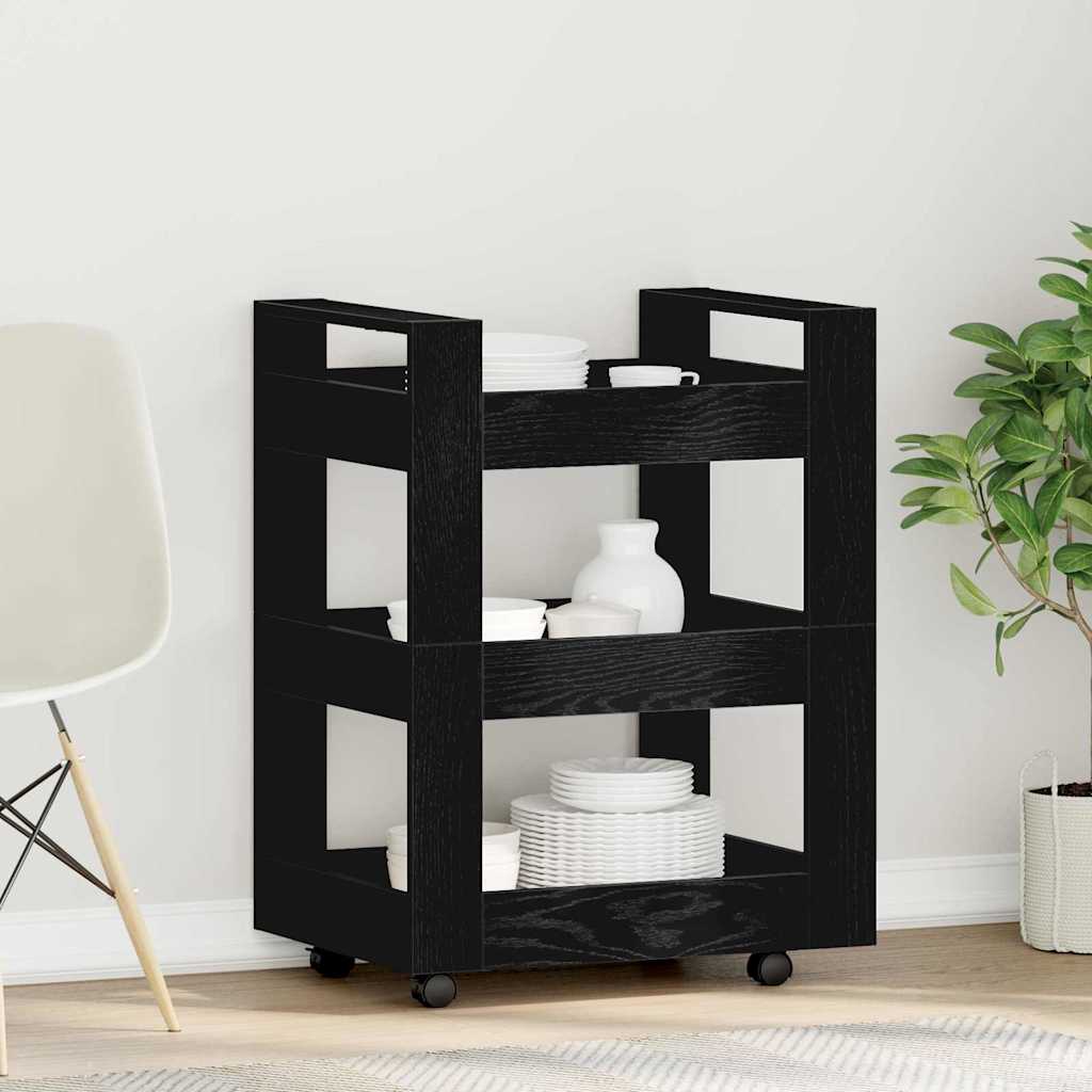 Küchentrolley Schwarz Eichen-Optik 60 x 45 x 80 cm