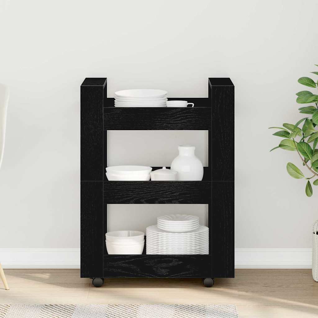 Küchentrolley Schwarz Eichen-Optik 60 x 45 x 80 cm