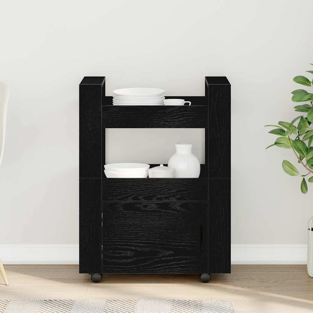 Küchentrolley Schwarz Eichen-Optik 60 x 45 x 80 cm