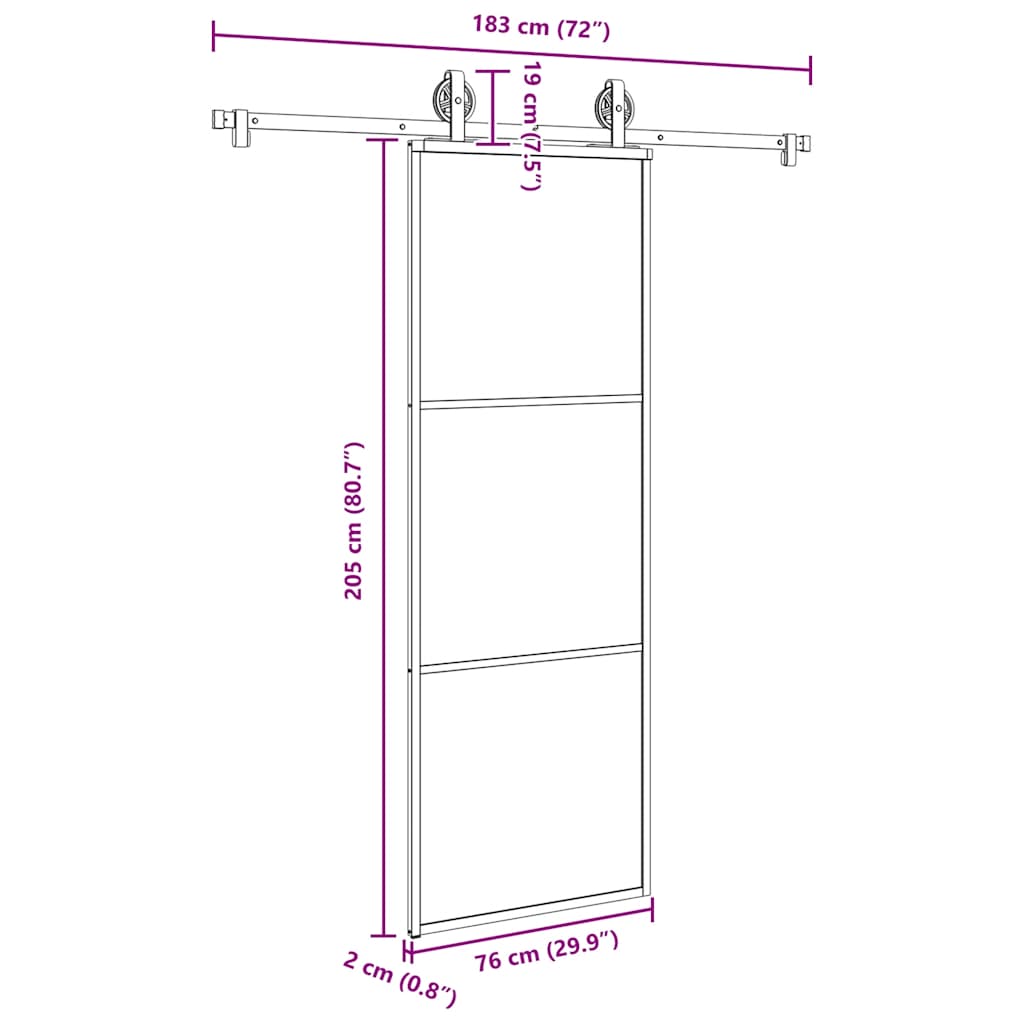 Schiebetür mit Beschlag 76x205 cm ESG-Glas & Aluminium