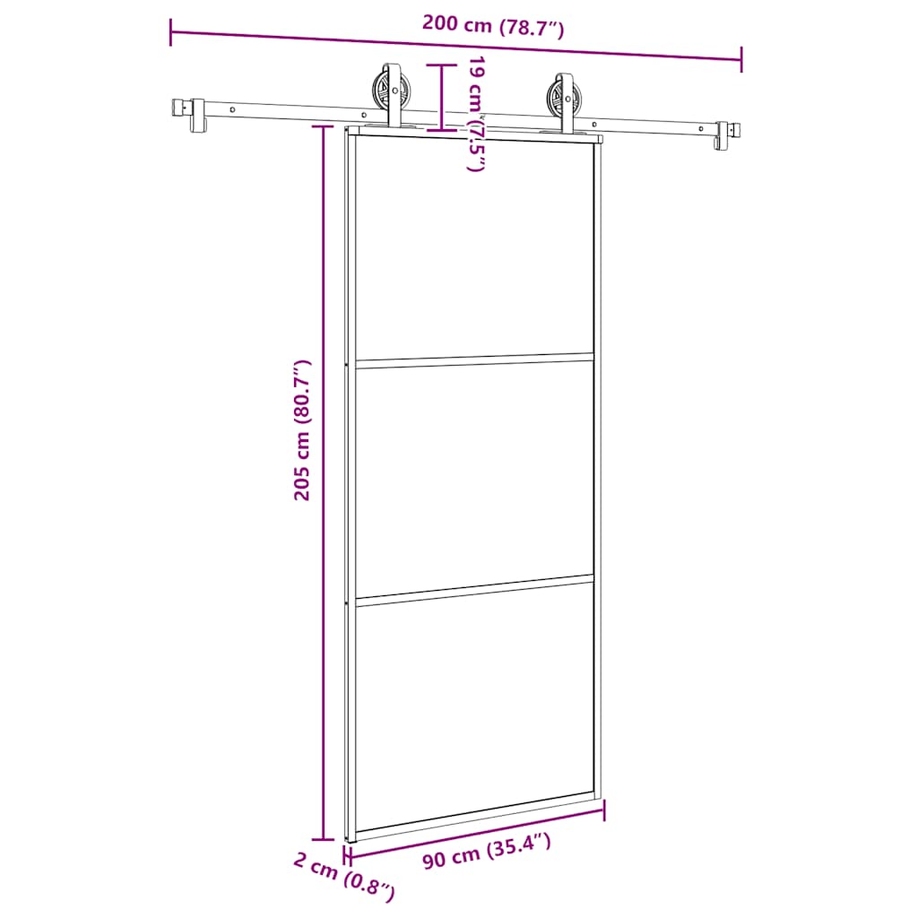 Schiebetür mit Beschlag 90x205 cm ESG-Glas & Aluminium