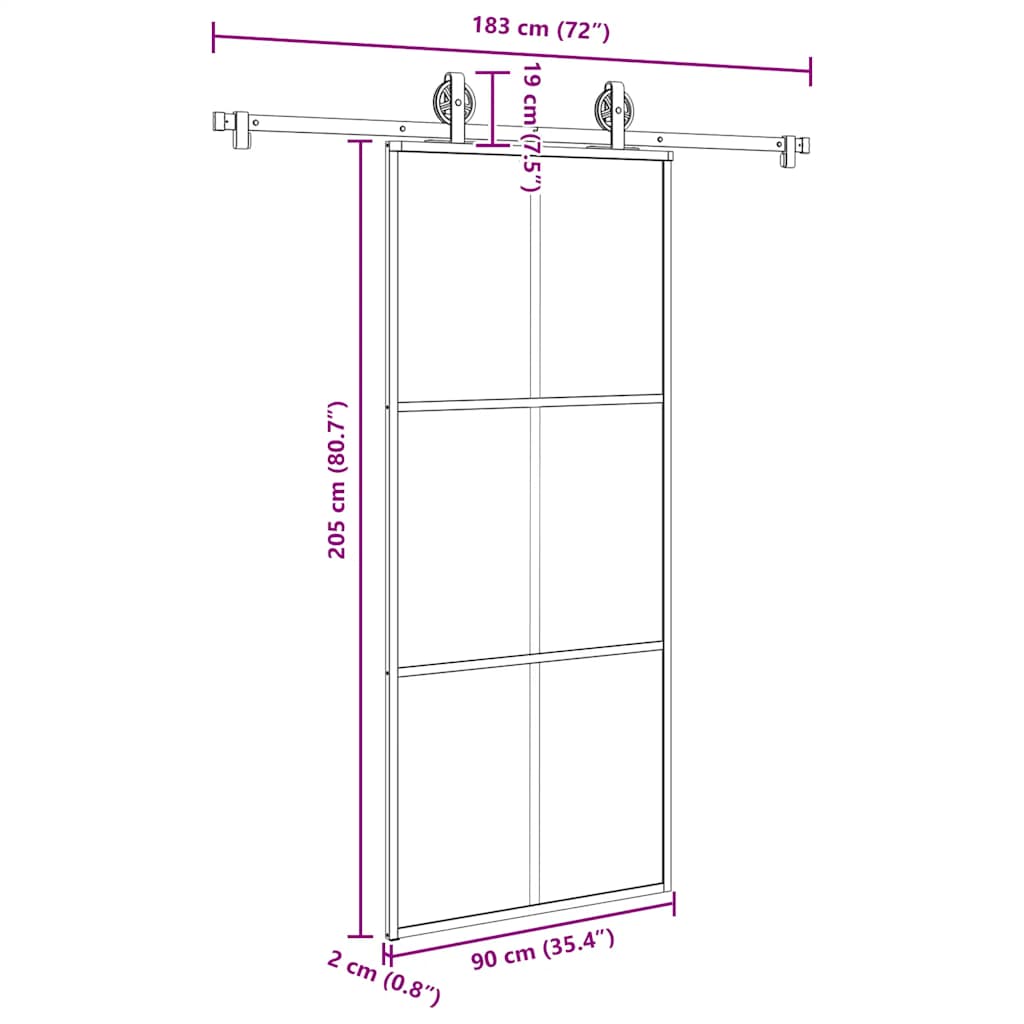 Schiebetür mit Beschlag 90x205 cm ESG-Glas & Aluminium