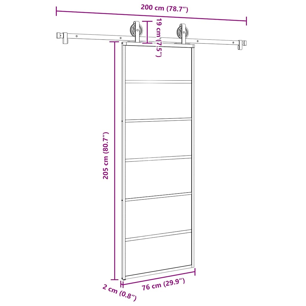 Schiebetür mit Beschlag 76x205 cm ESG-Glas & Aluminium