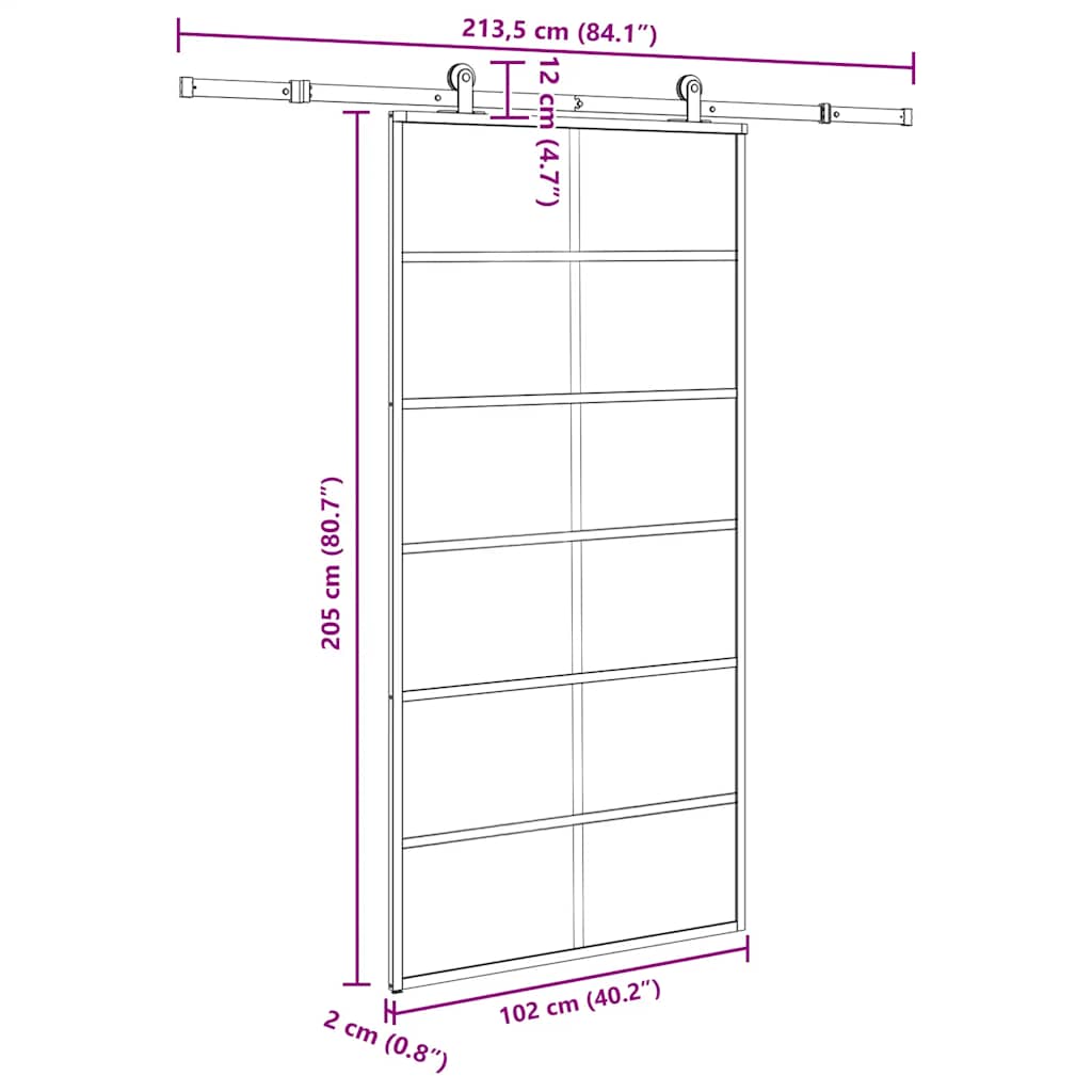 Schiebetür mit Beschlag 102x205 cm ESG-Glas & Aluminium