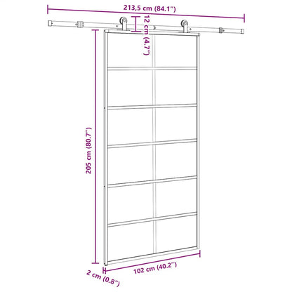 Schiebetür mit Beschlag 102x205 cm ESG-Glas & Aluminium