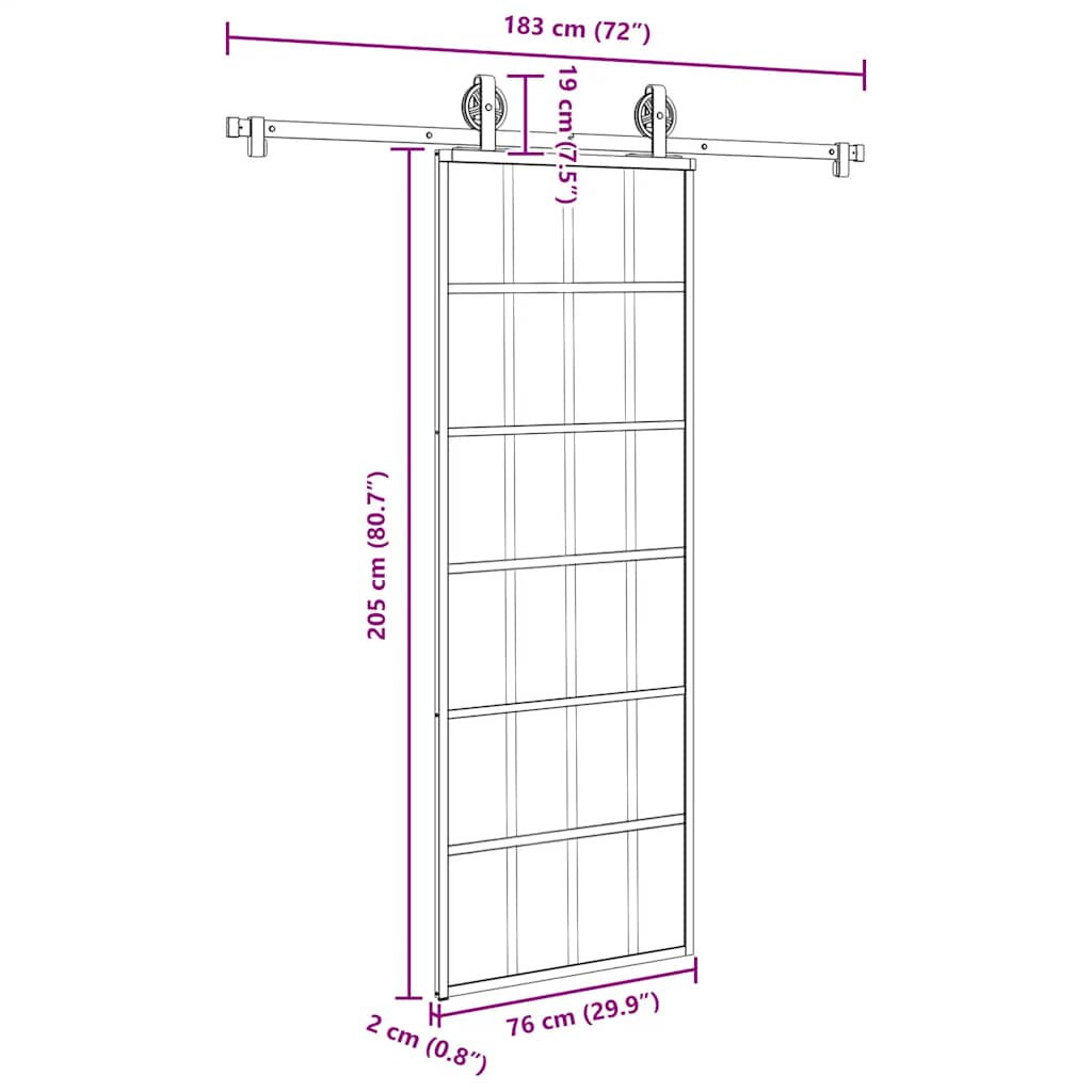 Schiebetür mit Beschlag 76x205 cm ESG-Glas & Aluminium