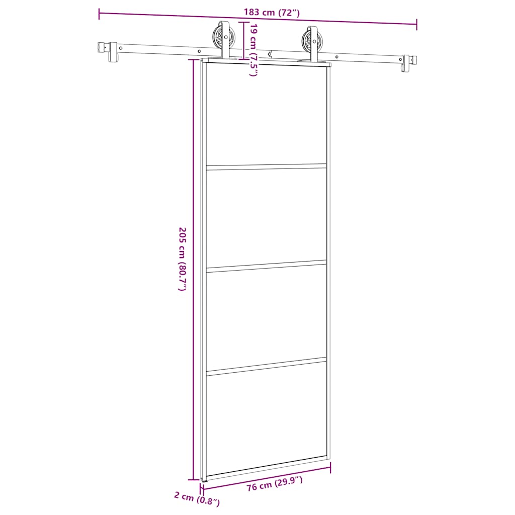 Schiebetür mit Beschlag 76x205 cm ESG-Glas & Aluminium