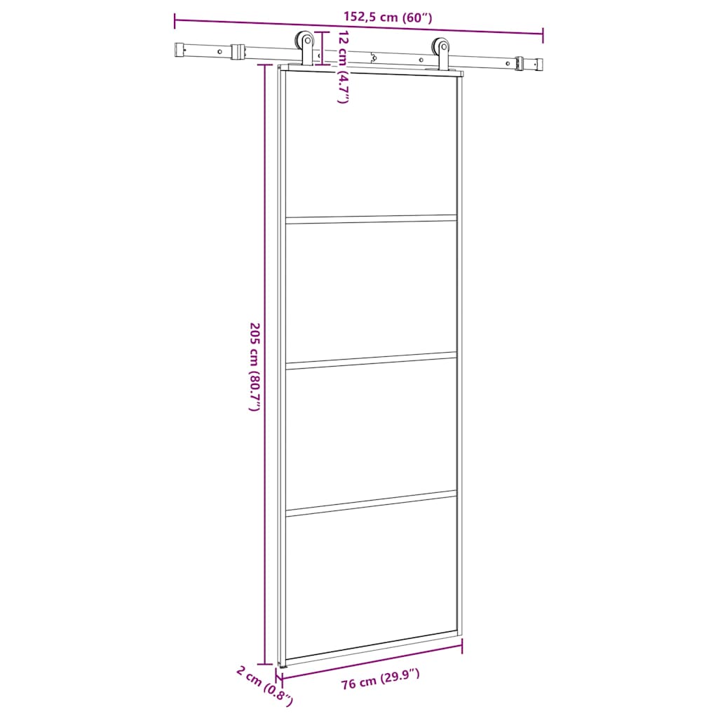 Schiebetür mit Beschlag 76x205 cm ESG-Glas & Aluminium