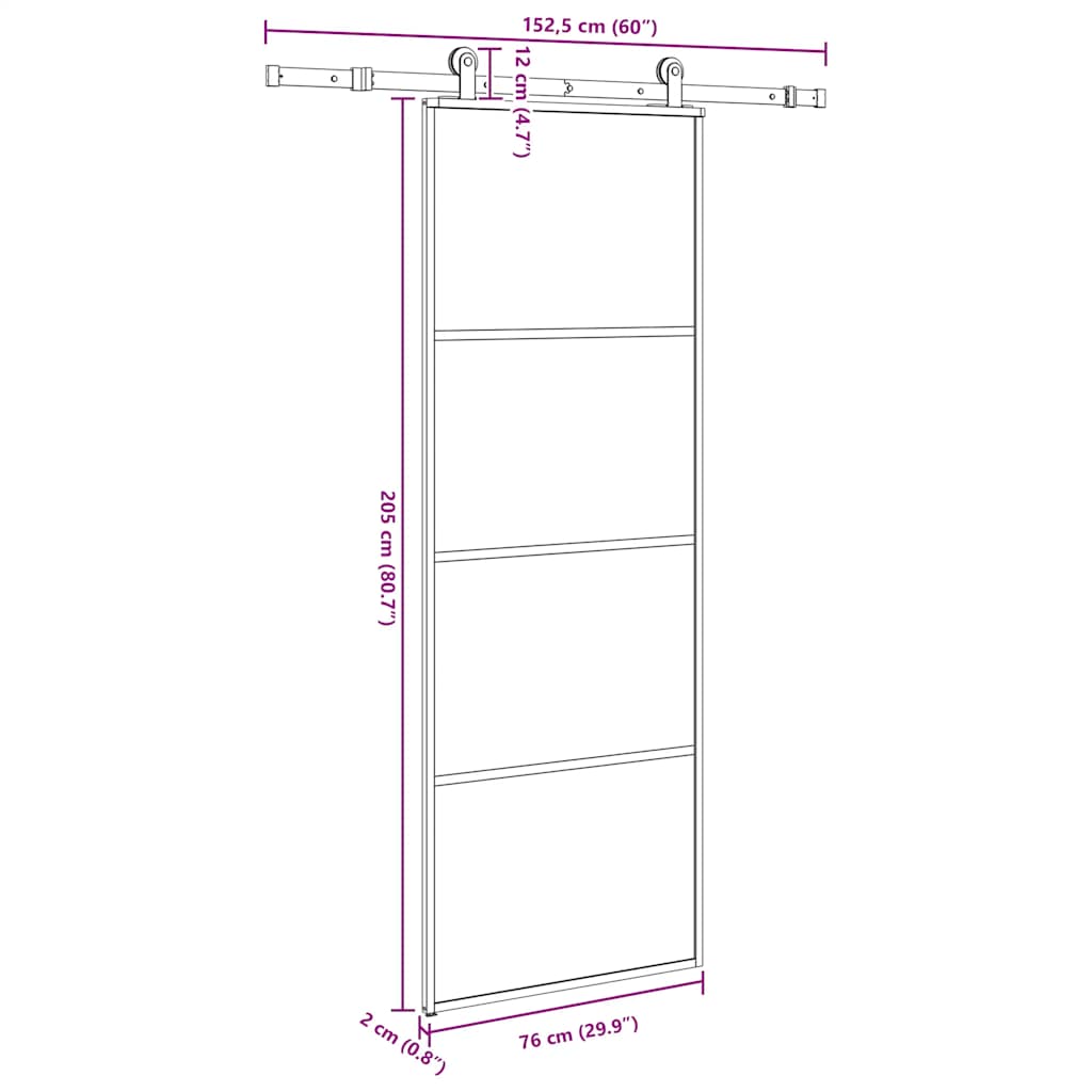 Schiebetür mit Beschlag 76x205 cm ESG-Glas & Aluminium