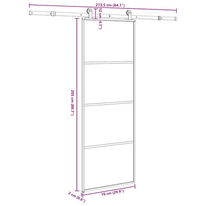 Schiebetür mit Beschlag 76x205 cm ESG-Glas & Aluminium