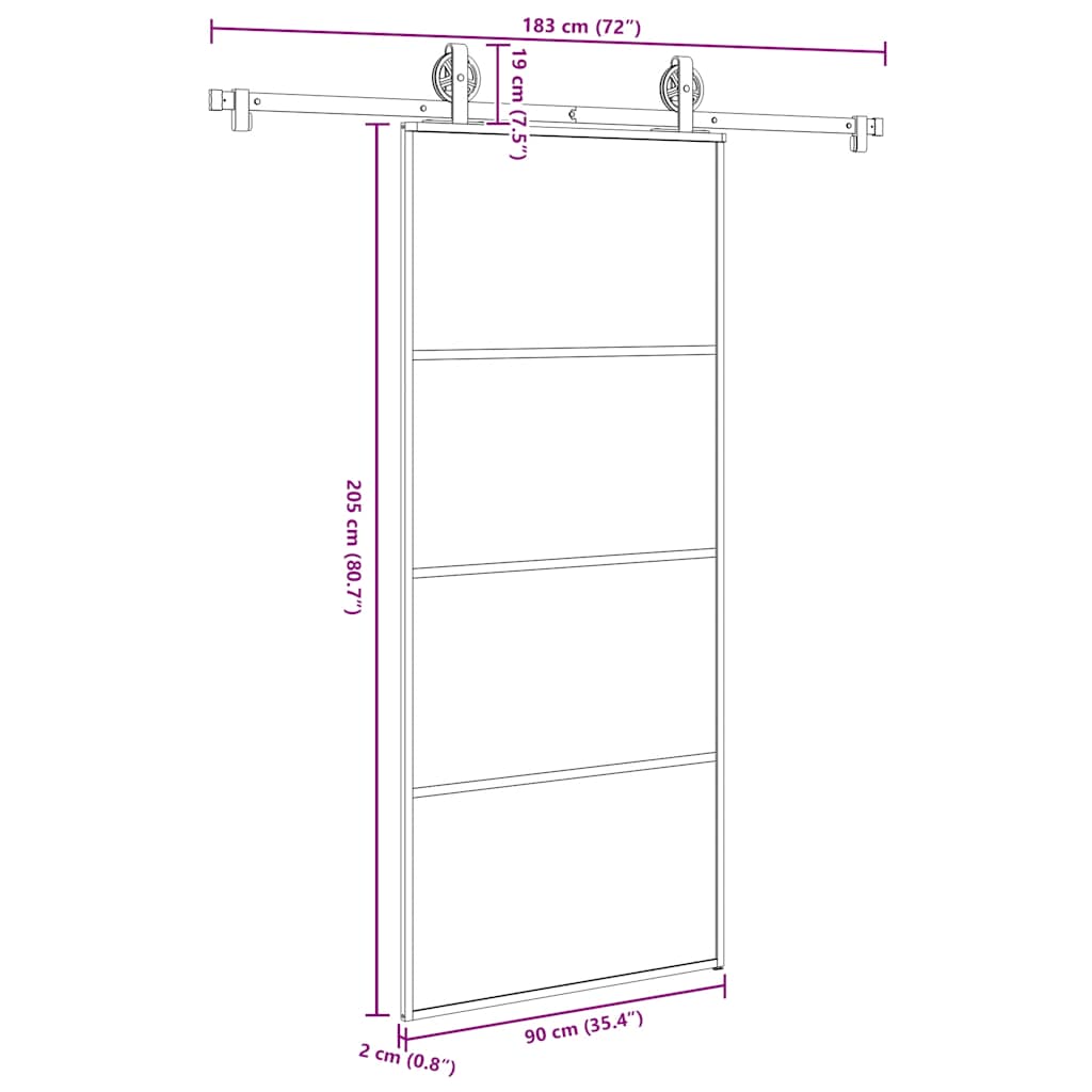 Schiebetür mit Beschlag 90x205 cm ESG-Glas & Aluminium